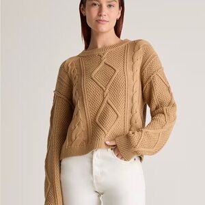 Quince 100% Organic Cotton Cropped Cable Crew Sweater Color Camel sz M